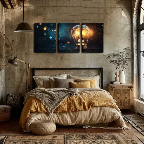 3pcs A Bright Light Bulb Wall Art Set Wall Art Canvas Unframed - High Quality Print 100% Australian Made Wall Canvas
