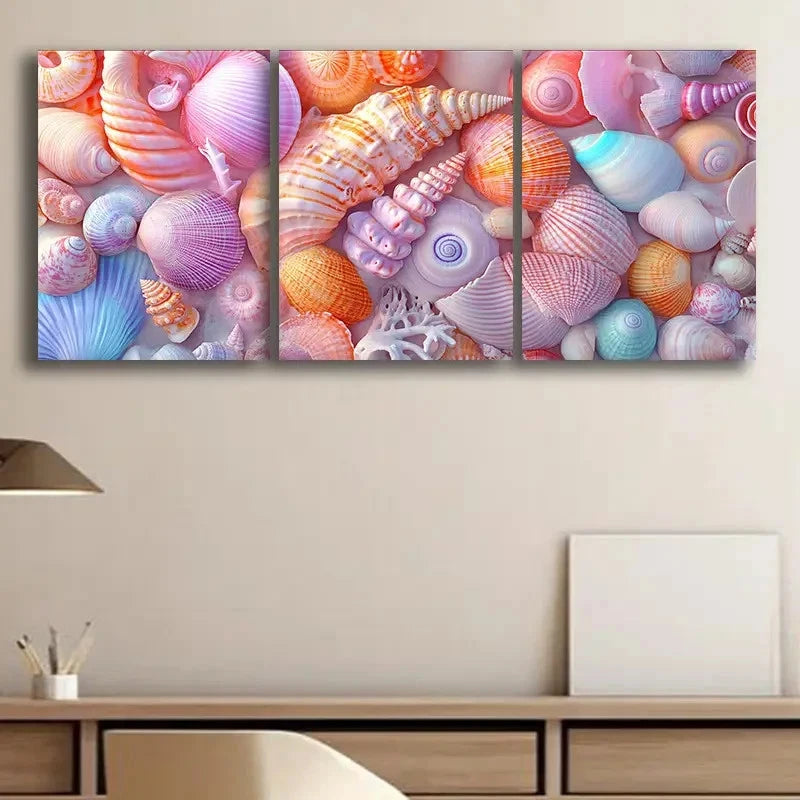 3pcs Colorful Seashell Collection Wall Art Set Canvas Framed 60x90cm - High Quality Print 100% Australian Made Wall Canvas Ready to Hang