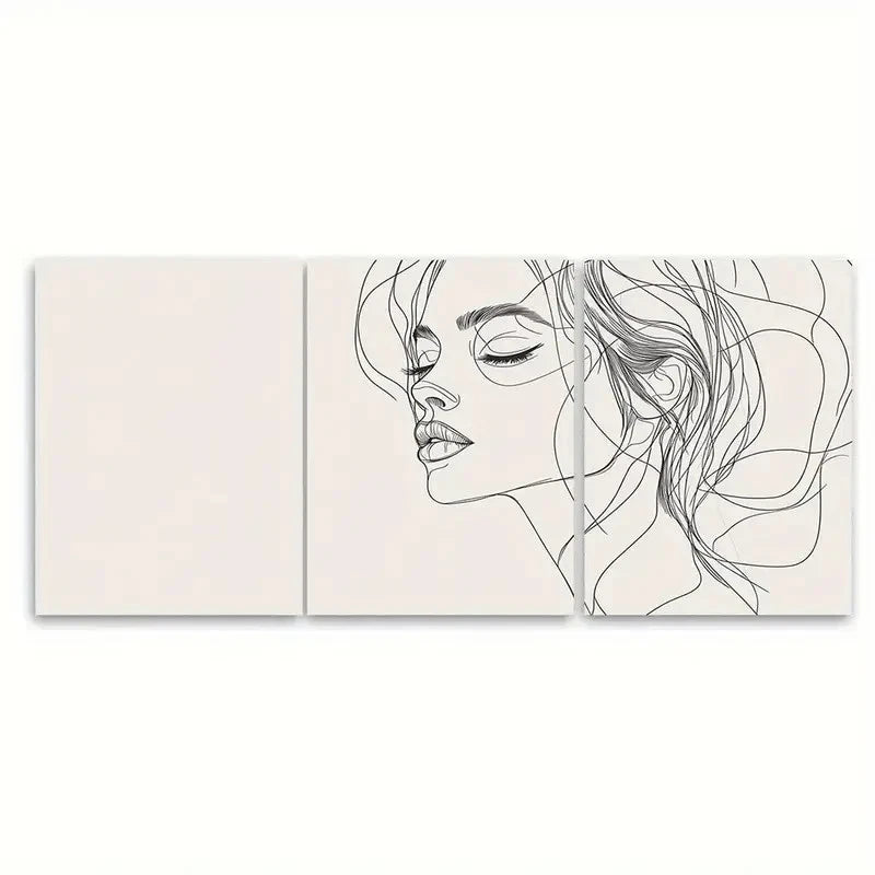 3pcs Minimalist Line Art Woman Female Design Wall Art Set Canvas Framed 60x90cm - High Quality Print 100% Australian Made Wall Canvas Ready to Hang