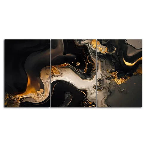 3 Piece Black Gold Marble Luxury Patterns Canvas Framed 60x90 cm - High Quality Print 100% Australian Made Wall Canvas Ready to Hang