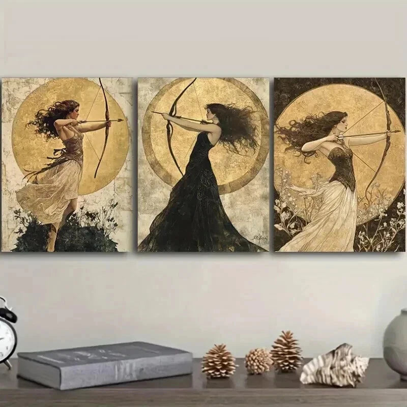 3pcs The girl with the bow and arrow Wall Art Set Canvas Framed 50x70cm - High Quality Print 100% Australian Made Wall Canvas Ready to Hang
