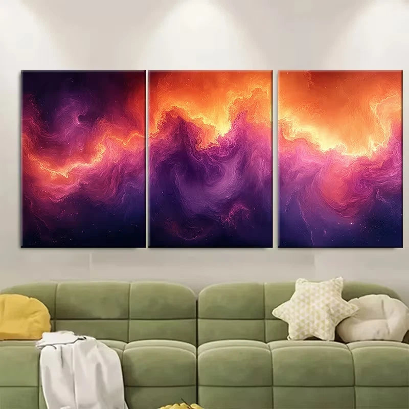 3pcs Abstract Warm Oranges Purples Metal Print Ready to Hang Art