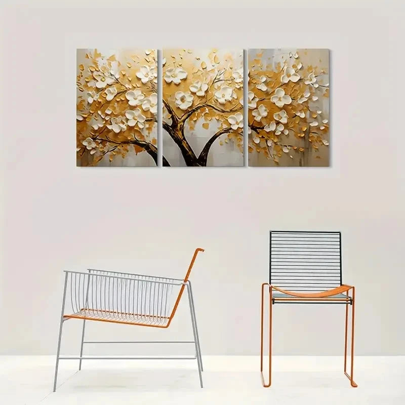 3pcs Golden Blossom Tree Painting Wall Art Set Canvas Framed 60x90cm - High Quality Print 100% Australian Made Wall Canvas Ready to Hang