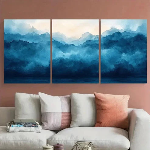3pcs Teal Abstract Watercolor Brushstroke Design Wall Art Canvas Unframed – High Quality Print 100% Australian Made Wall Canvas