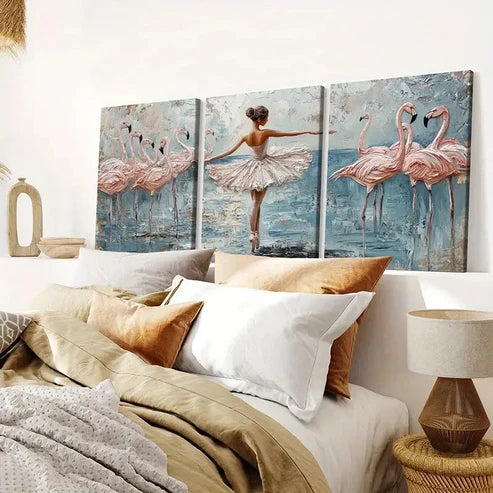 3pcs Elegant Flamingo & Ballerina Wall Art Set Canvas Unframed - High Quality Print 100% Australian Made Wall Canvas