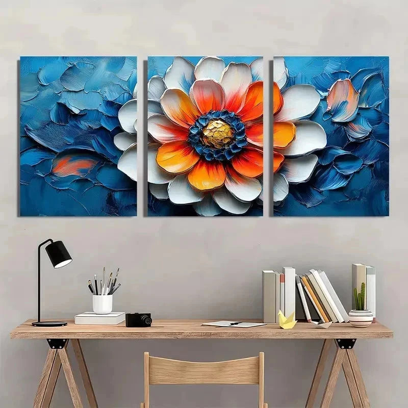 3pcs Dahlia Flowers Floral Impasto Perfect Wall Art Set Canvas Framed 40x60cm - High Quality Print 100% Australian Made Wall Canvas Ready to Hang