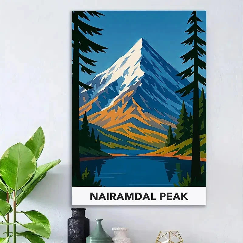 Vintage Nairamdal Peak Mountain Landscape Travel Poster Print Wall Art