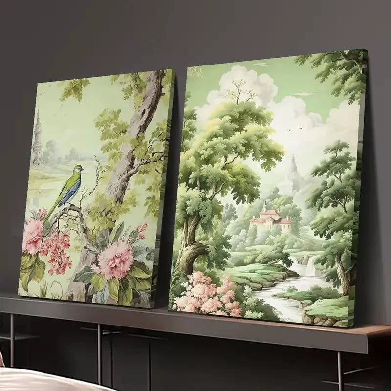 2pcs Landscape with Birds, Ink Painting Canvas Framed 50x75cm - High Quality Print 100% Australian Made Wall Canvas Ready to Hang - Bella Home Decor