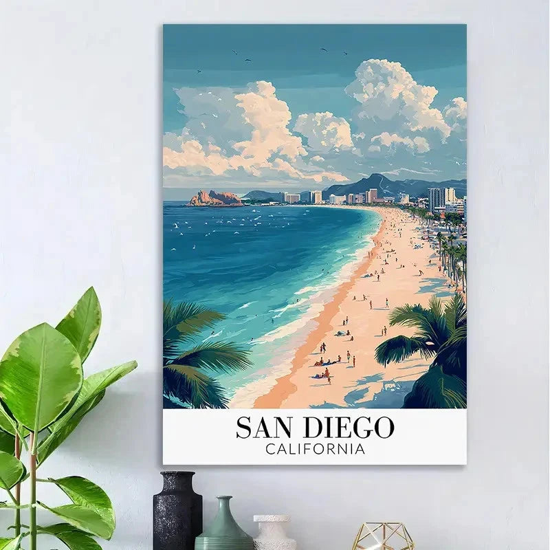 Vintage San Diego California Beach Travel Poster Print Wall Art