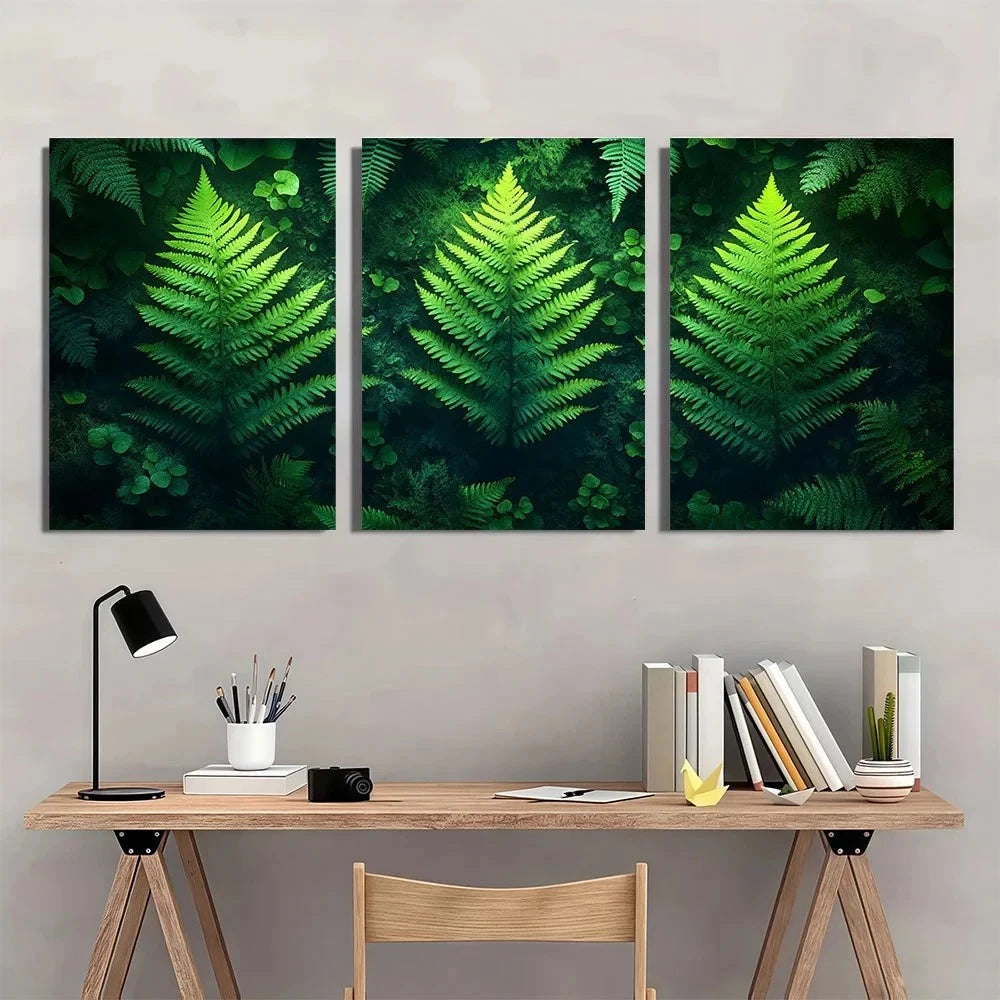 3pcs Vintage Botanical Moody Gothic Green Wall Art Set Canvas Framed 40x60cm - High Quality Print 100% Australian Made Wall Canvas Ready to Hang