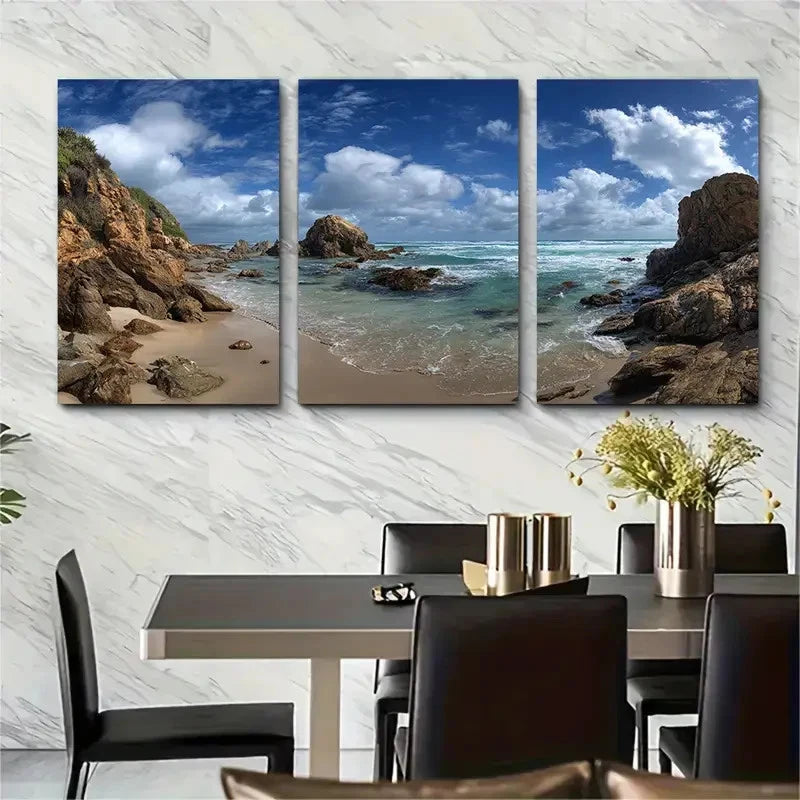 3pcs Misty Beach Seascape Photography Australia Wall Art Set Canvas Framed 50x70cm - High Quality Print 100% Australian Made Wall Canvas Ready to Hang