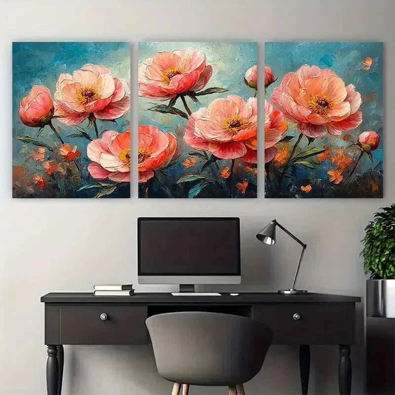 3pcs Pink Peony Flowers Abstract Wall Art Set Canvas Framed 60x90cm - High Quality Print 100% Australian Made Wall Canvas Ready to Hang