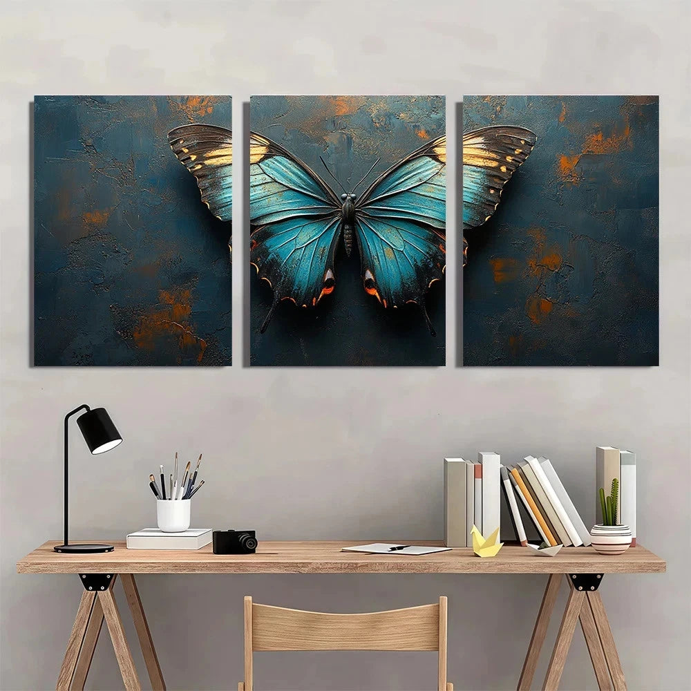 3pcs Featuring Butterfly Teal & Gray Wall Art Set Canvas Framed 40x60cm - High Quality Print 100% Australian Made Wall Canvas Ready to Hang