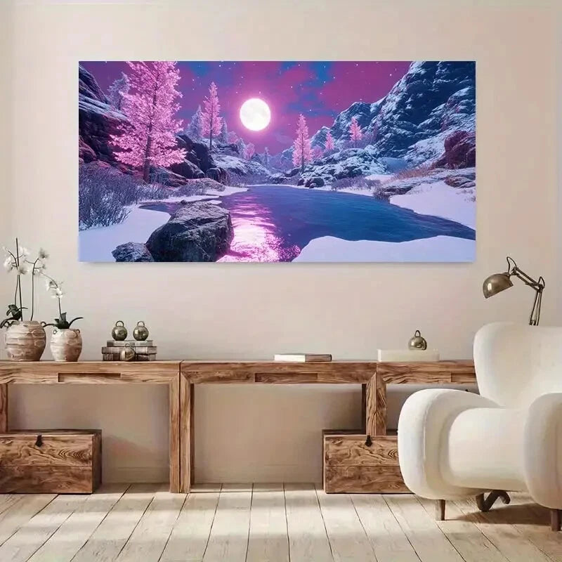 Mountain with Snowy River wall canvas office home room framed 120x60cm - Bella Home Decor