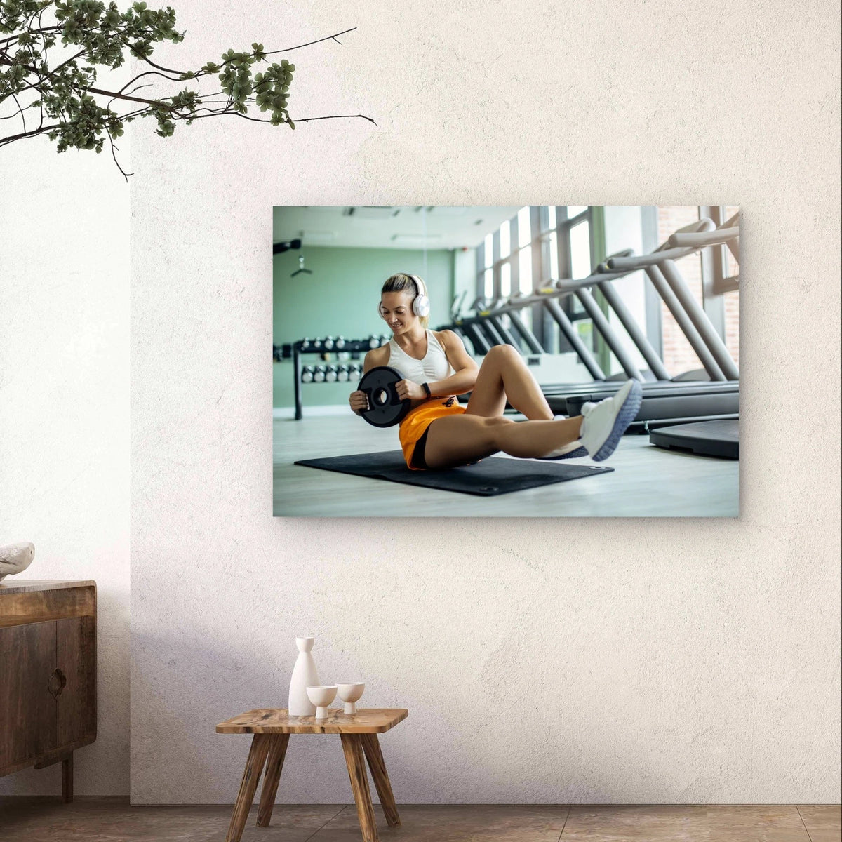 Fit Woman Doing Weighted Russian Twists 5mm Plastic Poster Ready to Hang 90x60cm