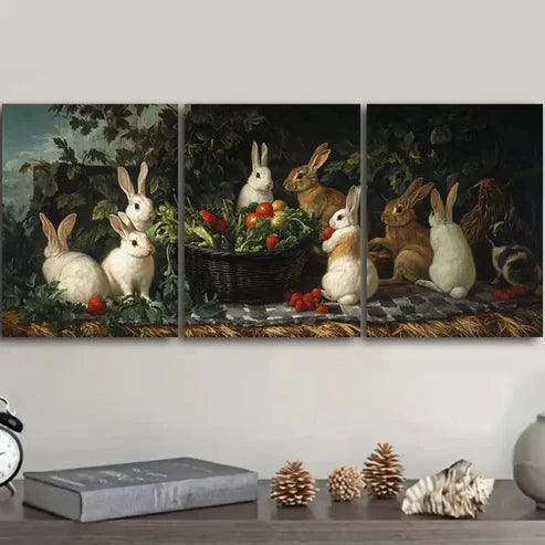 3pcs Rabbit farm Wall Art Set Canvas Unframed - High Quality Print 100% Australian Made Wall Canvas