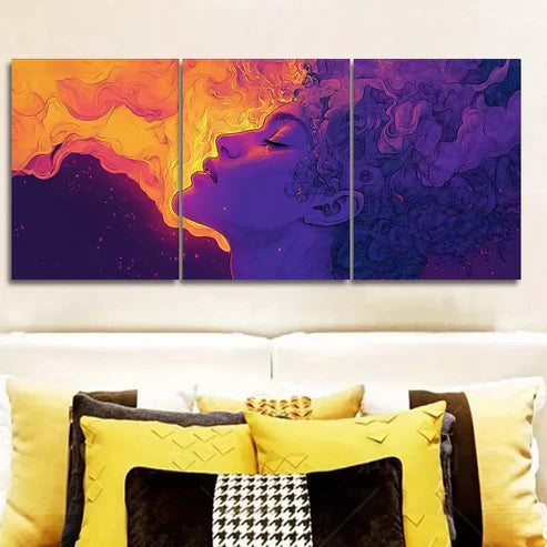 3pcs A Purple Person Strange Abstract Wall Art Set Canvas Unframed - High Quality Print 100% Australian Made Wall Canvas