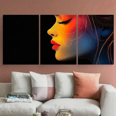 3pcs Elegant Minimalist Line Art Woman Face Wall Art Set Canvas Unframed - High Quality Print 100% Australian Made Wall Canvas