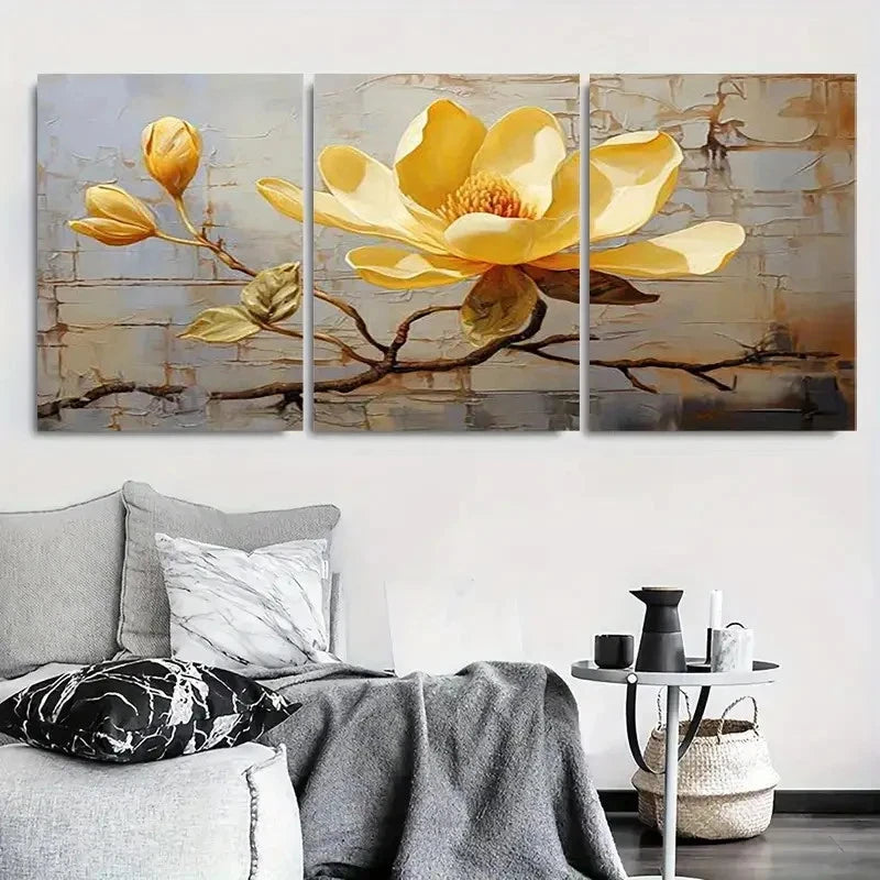 3pcs Elegant Yellow Flower Branch Wall Art Set Canvas Framed 60x90cm - High Quality Print 100% Australian Made Wall Canvas Ready to Hang