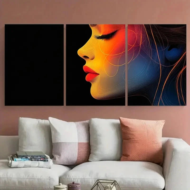 3pcs Elegant Minimalist Line Art Woman Face Wall Art Set Canvas Framed 40x60cm - High Quality Print 100% Australian Made Wall Canvas Ready to Hang
