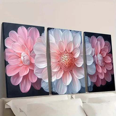 3pcs Pink & White Ice Plant Flower J Wall Art Set Canvas Unframed - High Quality Print 100% Australian Made Wall Canvas - Bella Home Decor