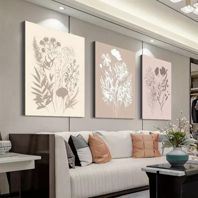 3pcs Abstract Wildflower Floral Botanical Art Canvas Framed 40x60cm - High Quality Print 100% Australian Made Wall Canvas Ready to Hang