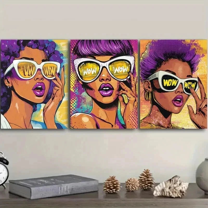3pcs Surprised girl poster Wall Art Set Canvas Framed 50x70cm - High Quality Print 100% Australian Made Wall Canvas Ready to Hang