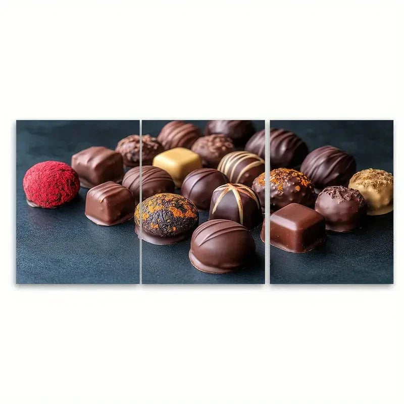 3pcs Luxurious Chocolates, Candies and Truffles Wall Art Set Canvas Framed 60x90cm - High Quality Print 100% Australian Made Wall Canvas Ready to Hang