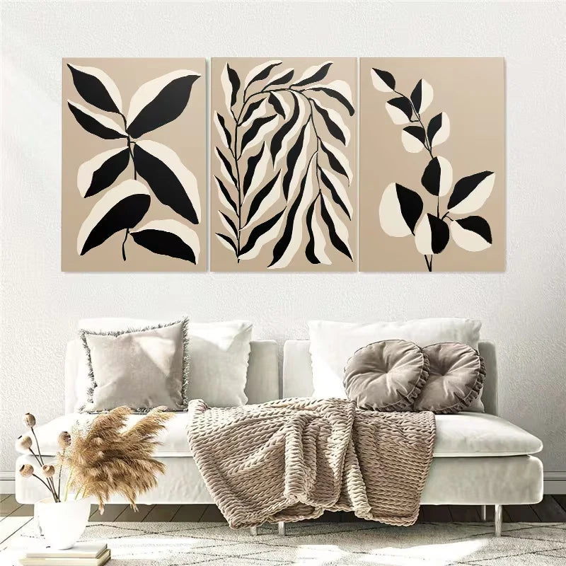 3pcs Botanical Neutral Beige Line Drawings Wall Art Set Canvas Framed 60x90cm – High Quality Print 100% Australian Made Wall Canvas Ready to Hang