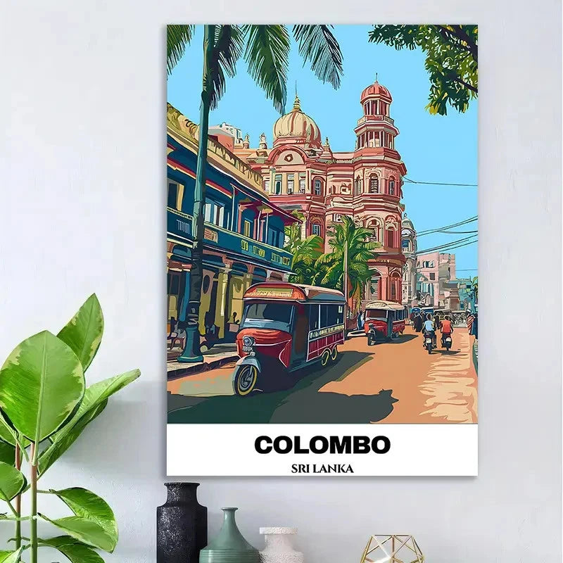 Vintage Sri Lankan Colombo Cityscape Tropical Travel Poster Print Wall Art