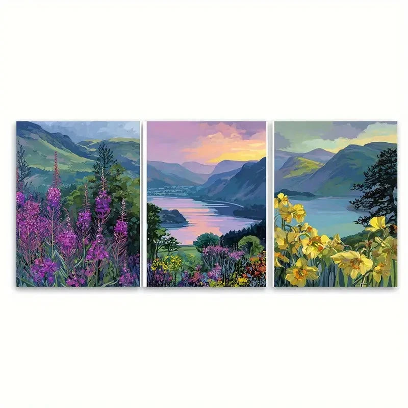 3pcs The Lake District National Park Travel Wall Art Set Canvas Framed 60x90cm - High Quality Print 100% Australian Made Wall Canvas Ready to Hang