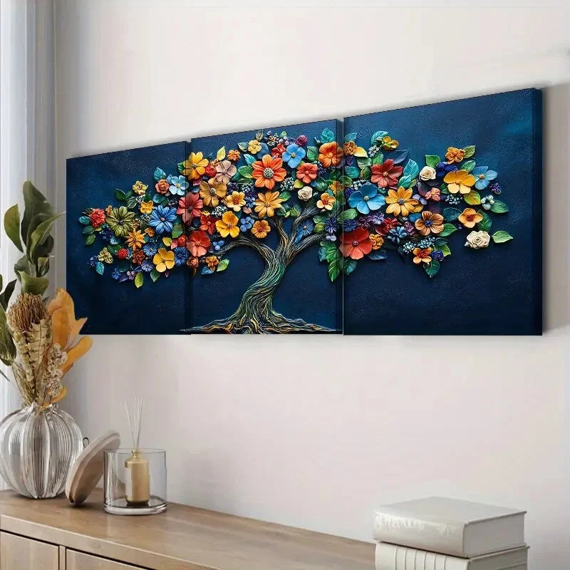 3pcs A tree of life colorful flowers Wall Art Set Canvas Framed 40x60cm - High Quality Print 100% Australian Made Wall Canvas Ready to Hang