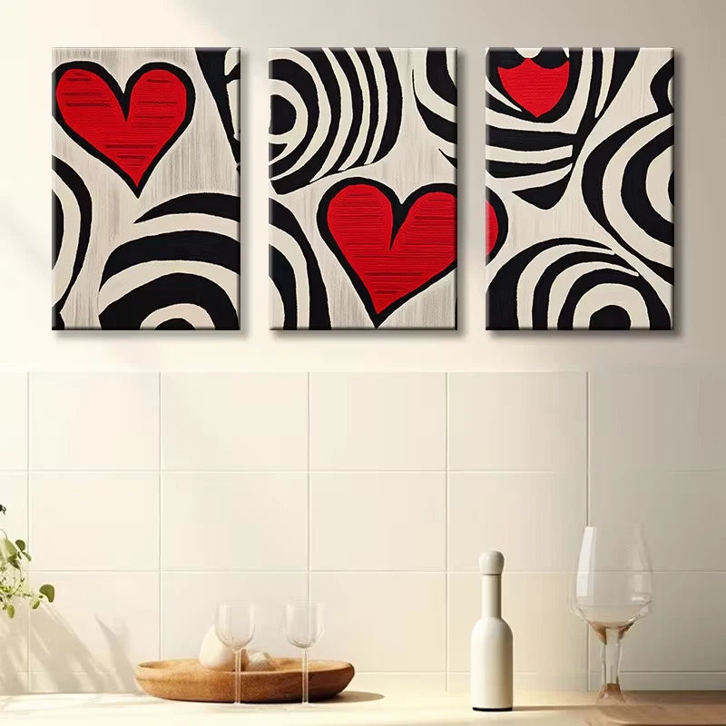 3pcs Modern Abstract Love Heart Wall Art Set Canvas Framed 60x90cm - High Quality Print 100% Australian Made Wall Canvas Ready to Hang