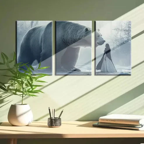 3pcs Dreamy White Bear & Beauty Canvas Framed 60x90cm - High Quality Print 100% Australian Made Wall Canvas Ready to Hang