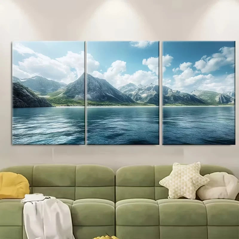 3pcs Stunning Mountains & Water Scene Metal Print Ready to Hang Art