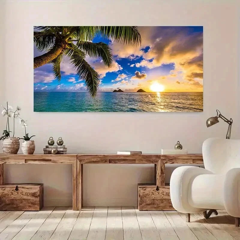 Hawaiian Sunrise Beach wall canvas office home room framed 120x60cm - Bella Home Decor