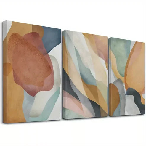 3pcs Brown, Green & Blue Abstract Wall Art Canvas Unframed - High Quality Print 100% Australian Made Wall Canvas