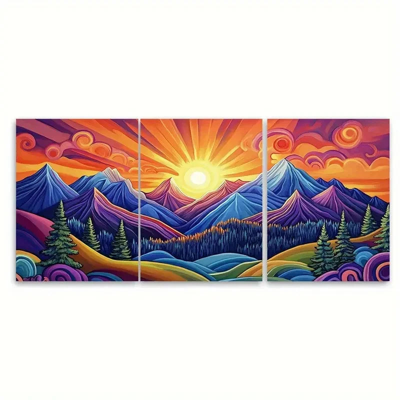 3pcs Radiant Peaks Sunset Mountain Serene Nature Wall Art Set Canvas Framed 60x90cm - High Quality Print 100% Australian Made Wall Canvas Ready to Hang