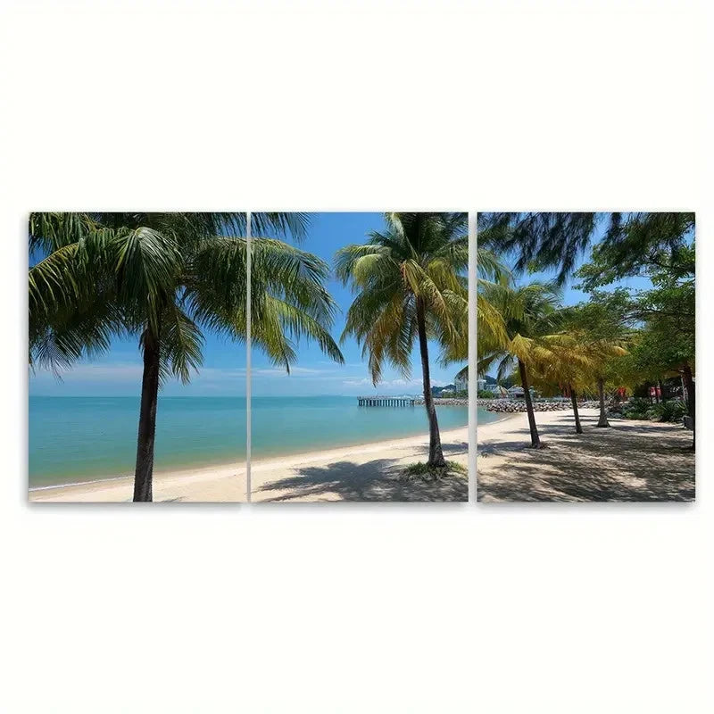 3pcs Featuring Travel of Penang, Malaysia Beach Wall Art Set Canvas Framed 40x60cm - High Quality Print 100% Australian Made Wall Canvas Ready to Hang