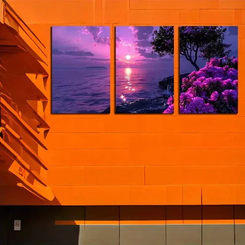 3pcs Cherry Blossom Lake Sunset Canvas Framed 60x90cm - High Quality Print 100% Australian Made Wall Canvas Ready to Hang