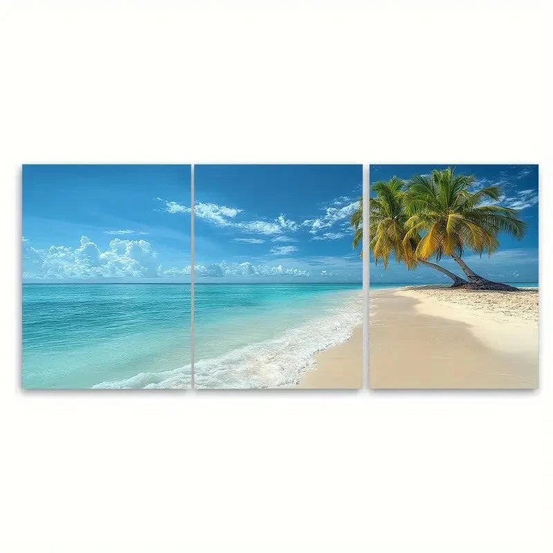 3pcs Exotic Tropical Beach Paradise Palm Tree Wall Art Set Canvas Framed 40x60cm - High Quality Print 100% Australian Made Wall Canvas Ready to Hang