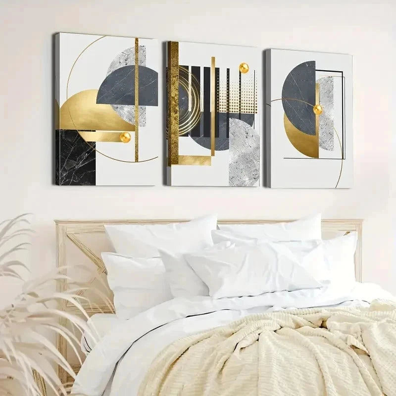 3pcs Modern Abstract Golden & Black Pecrfect Wall Art Set Canvas Framed 40x60cm - High Quality Print 100% Australian Made Wall Canvas Ready to Hang