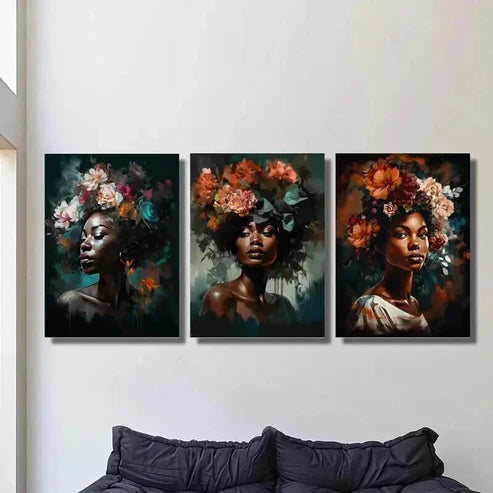 3pcs Painting of Women with Flower Crown Wall Art Set Canvas Unframed - High Quality Print 100% Australian Made Wall Canvas