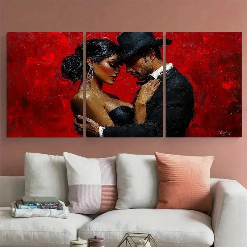 3pcs Passionate Tango Dancers Black Outfits Wall Art Set Canvas Framed 40x60cm - High Quality Print 100% Australian Made Wall Canvas Ready to Hang