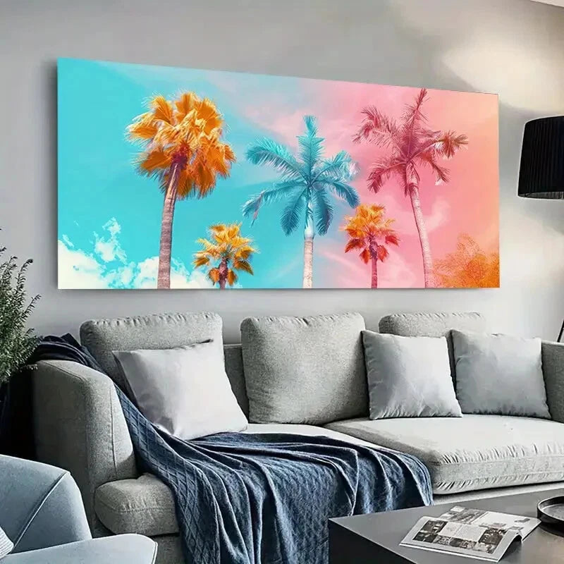 Vibrant Sunrise Date Trees wall canvas office home room framed 120x60cm - Bella Home Decor