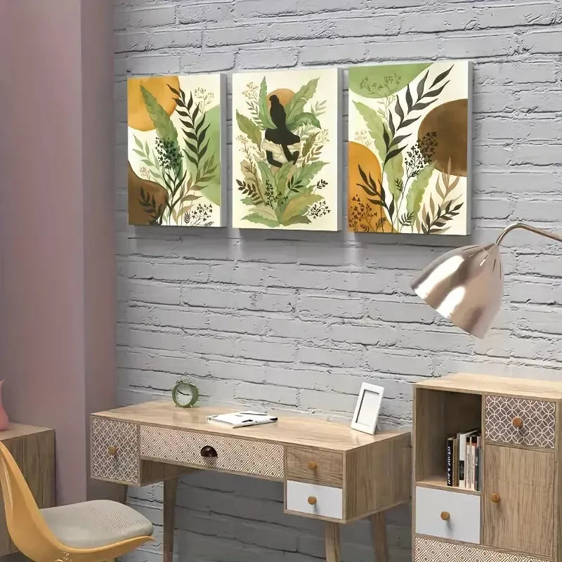 3pcs Water Color Plant Abstract Boho Wall Art Canvas Framed 40x60cm - High Quality Print 100% Australian Made Wall Canvas Ready to Hang