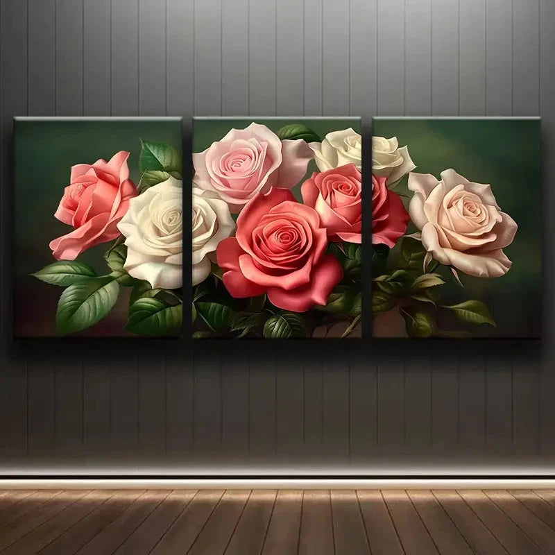 3pcs Vibrant Pink And White Roses Wall Art Set Canvas Framed 40x60cm - High Quality Print 100% Australian Made Wall Canvas Ready to Hang