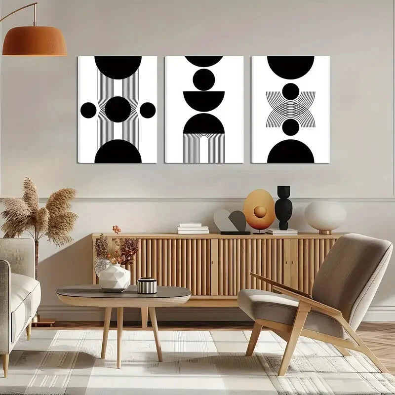 3pcs Black and White Minimalist Abstract Metal Print Ready to Hang Art