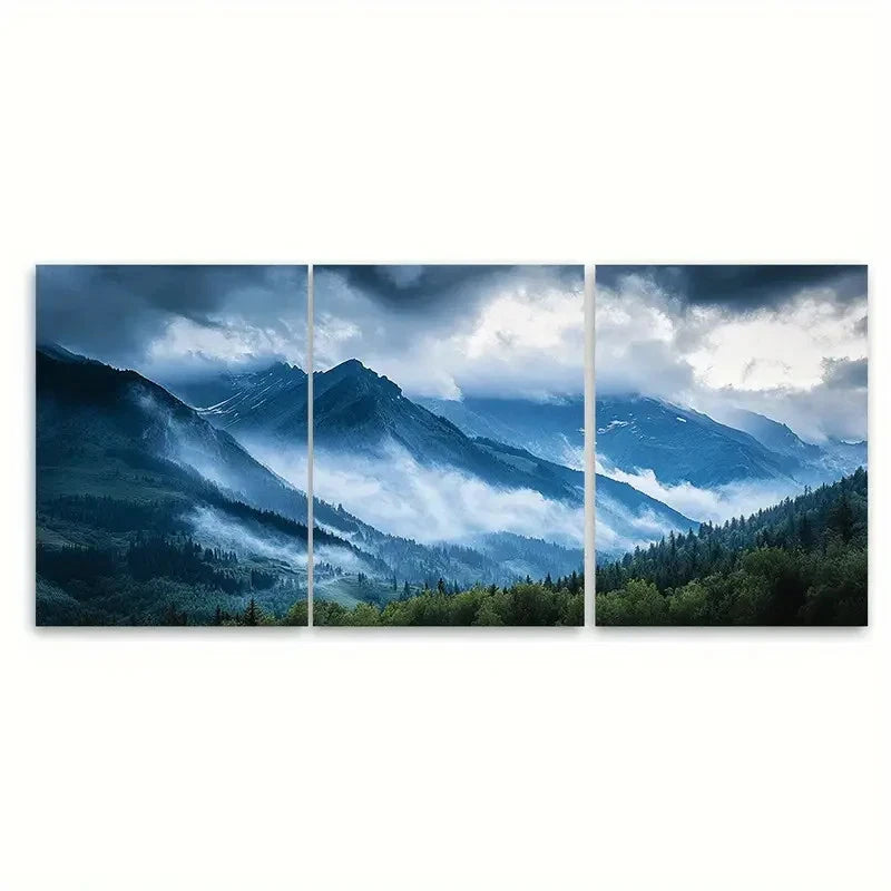 3pcs Stormy Mountain Range Serene Nature Wall Art Set Canvas Framed 40x60cm - High Quality Print 100% Australian Made Wall Canvas Ready to Hang