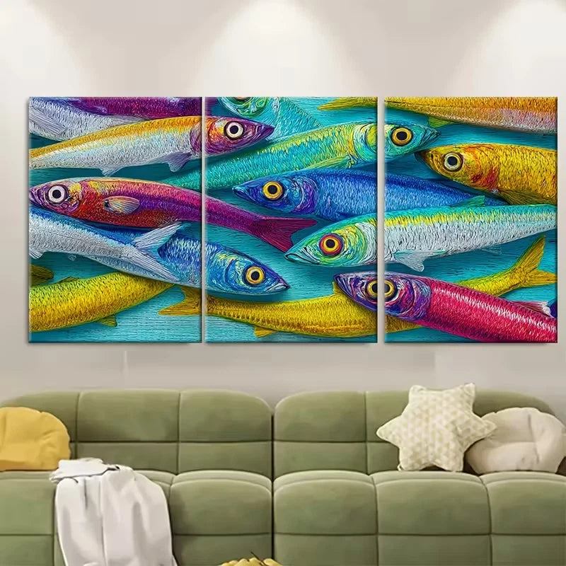 3pcs Sardines Print, Summer Coastal Metal Print Ready to Hang Art